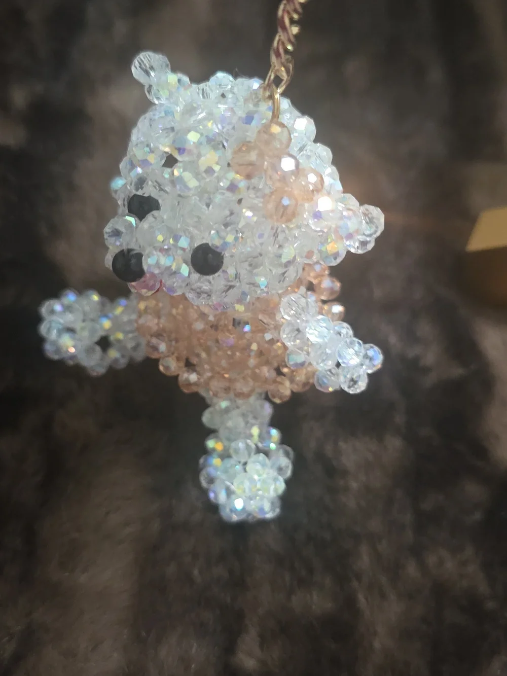 Beaded Teddy Bear Keychain - Pink and Iridescent - Picture 5 of 5